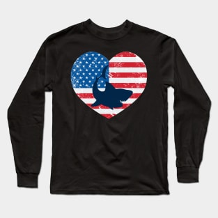 American Flag Heart Love Shark Usa Patriotic 4Th Of July Long Sleeve T-Shirt